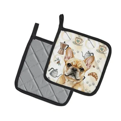 Caroline's Treasures Fawn French Bulldog Coffee Bar Pair Of Pot Holders In Multicolor