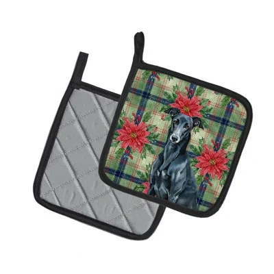Caroline's Treasures Fawn Greyhound Christmas Poinsettas Pair Of Pot Holders In Multi