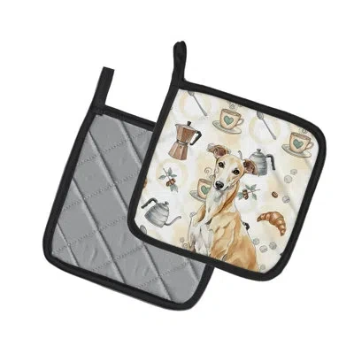 Caroline's Treasures Fawn Greyhound Coffee Bar Pair Of Pot Holders In Multicolor