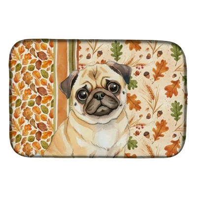 Caroline's Treasures Fawn Pug Heirloom Fall Dish Drying Mat In Natural