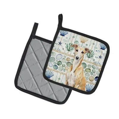 Caroline's Treasures Fawn Whippet Coastal Sea Glass Pair Of Pot Holders In Multicolor