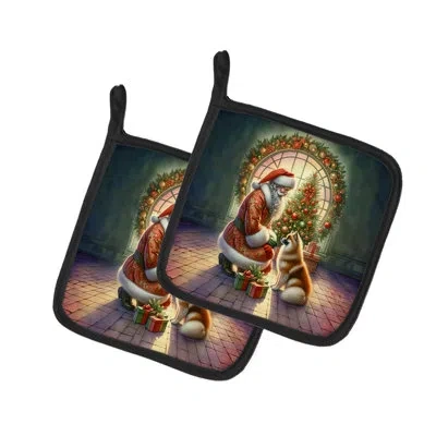 Caroline's Treasures Finnish Spitz And Santa Claus Pair Of Pot Holders In Multicolor