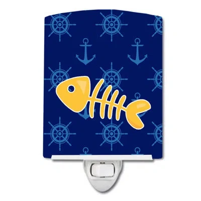 Caroline's Treasures Fish Bones Ceramic Night Light In Blue