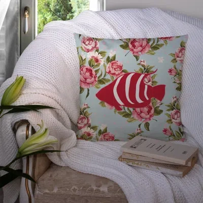 Caroline's Treasures Fish Shabby Elegance Blue Roses Indoor/outdoor Throw Pillow