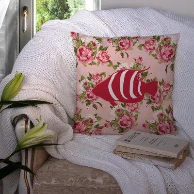 Caroline's Treasures Fish Shabby Elegance Pink Roses Floral 14" Throw Pillow