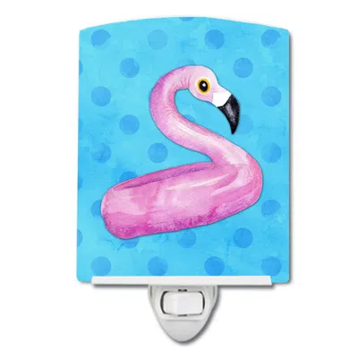 Caroline's Treasures Flamingo Floaty Blue Polkadot Ceramic Night Light