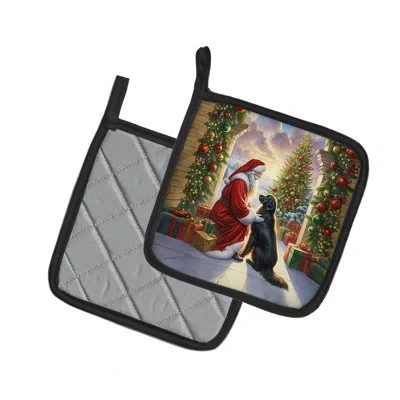Caroline's Treasures Flat-coated Retriever And Santa Claus Pair Of Pot Holders In Multicolor