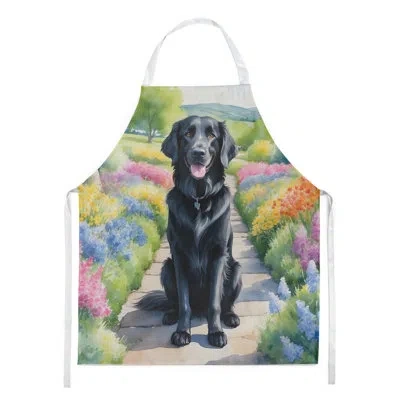 Caroline's Treasures Flat-coated Retriever Spring Path Apron In Green;beige;yellow