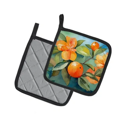 Caroline's Treasures Florida Orange Blossom In Watercolor Pair Of Pot Holders In Animal Print