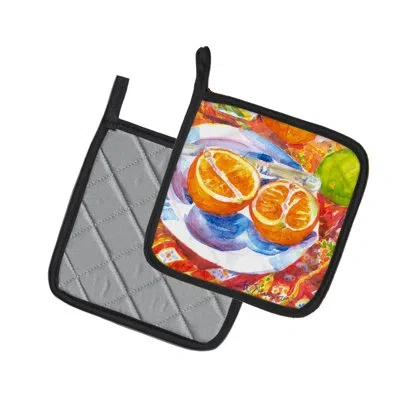 Caroline's Treasures Florida Oranges Sliced For Breakfast Potholder In Blue;red;orange