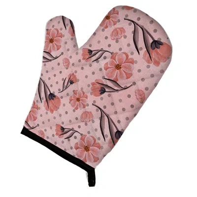 Caroline's Treasures Flowers And Polka Dots Oven Mitt In Black;peach
