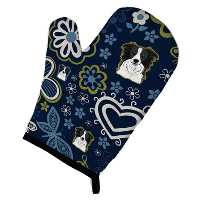 Caroline's Treasures Flowers Border Collie Oven Mitt In Blue;black;white