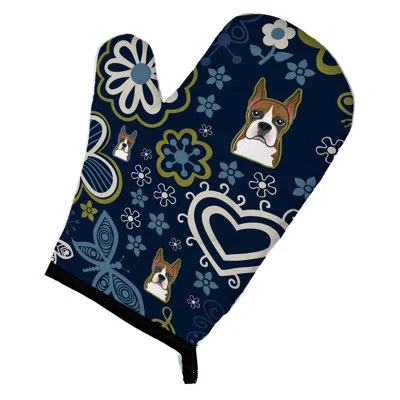 Caroline's Treasures Flowers Boxer Oven Mitt In Blue;brown;green