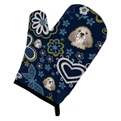 Caroline's Treasures Flowers Cocker Spaniel Oven Mitt In Blue;white;green