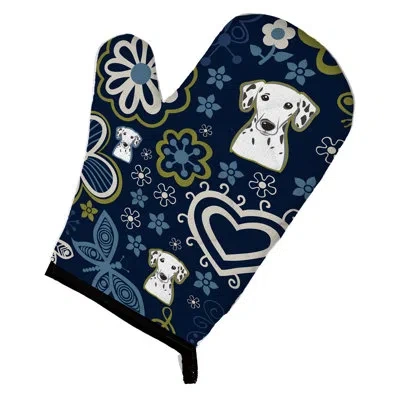 Caroline's Treasures Flowers Dalmatian Oven Mitt In Blue;white;green