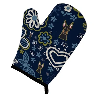 Caroline's Treasures Flowers Doberman Pinscher Oven Mitt In Blue;black;brown