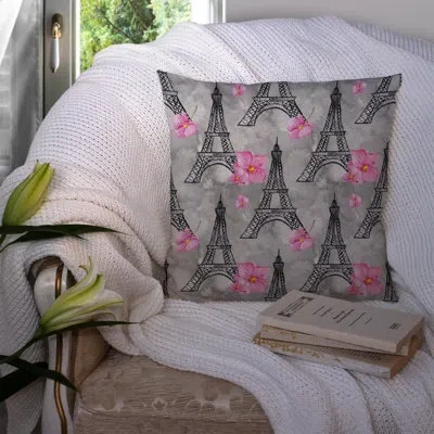Caroline's Treasures Flowers Eiffel Tower Outdoor Throw Pillow
