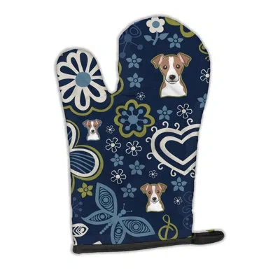 Caroline's Treasures Flowers Jack Russell Terrier Oven Mitt In Blue,silver