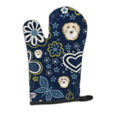 Caroline's Treasures Flowers Longhair Dachshund Oven Mitt In Blue,green,white