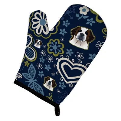Caroline's Treasures Flowers Saint Bernard Oven Mitt In Blue;black;white