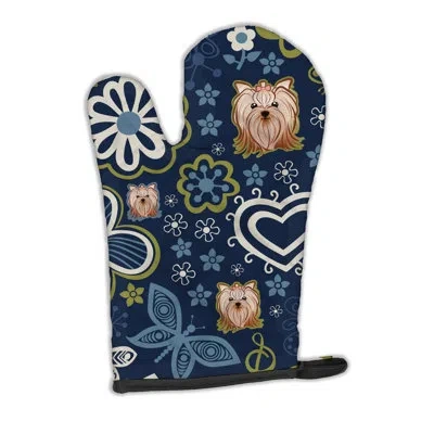 Caroline's Treasures Flowers Yorkie Yorkishire Terrier Oven Mitt In Blue;black;brown