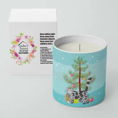 Caroline's Treasures Foldex Exotic Fold #1 Cat Merry Christmas 10 oz Decorative Soy Candle In Blue