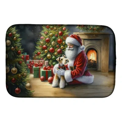 Caroline's Treasures Fox Terrier And Santa Claus Dish Drying Mat In Natural