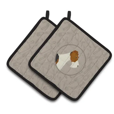 Caroline's Treasures Fox Terrier In The Kitchen Potholder In Blue