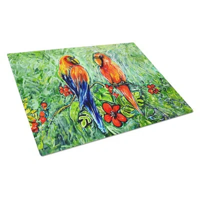 Caroline's Treasures Fred And Freda Parrots Glass Cutting Board