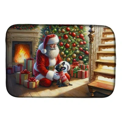 Caroline's Treasures French Bulldog And Santa Claus Dish Drying Mat In Natural