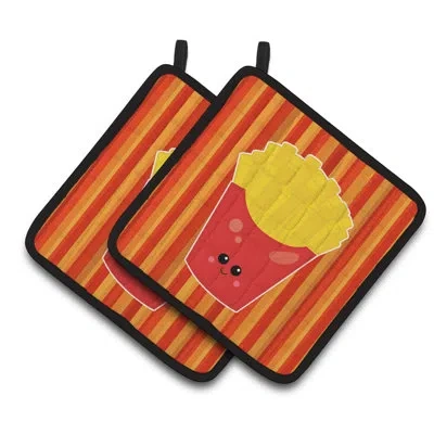 Caroline's Treasures French Fries Face Potholder In Red;orange