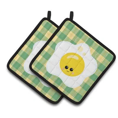 Caroline's Treasures Fried Egg Face Potholder In Green;yellow