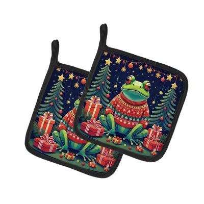 Caroline's Treasures Frog Christmas Pair Of Pot Holders In Multicolor