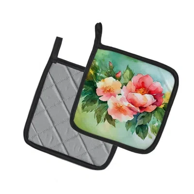 Caroline's Treasures Georgia Cherokee Rose In Watercolor Pair Of Pot Holders In Multicolor