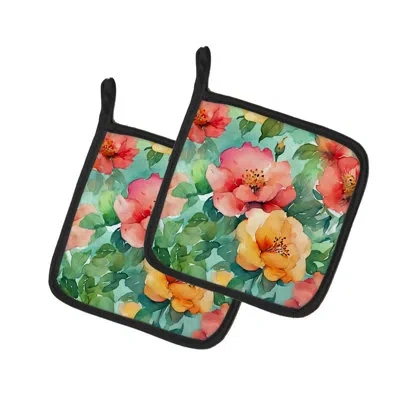 Caroline's Treasures Georgia Cherokee Rose In Watercolor Pair Of Pot Holders In Multicolor