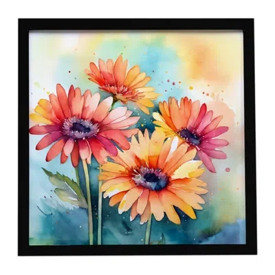 Caroline's Treasures Gerbera Daisies In Watercolor Framed Metal Print In Multi