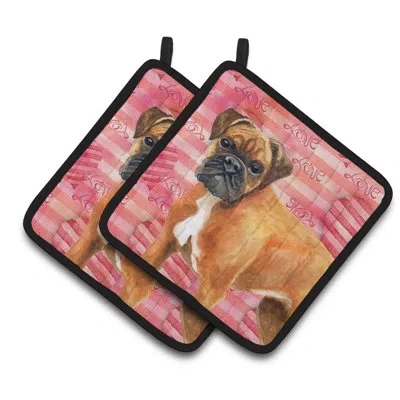 Caroline's Treasures German Boxer Love Potholder In Red;orange