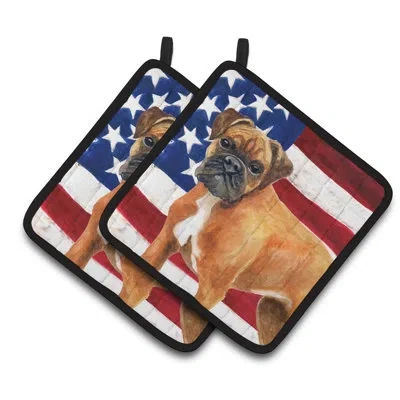Caroline's Treasures German Boxer Patriotic Potholder In Blue;red