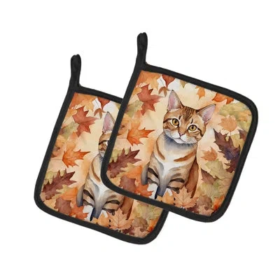 Caroline's Treasures German Rex Cat In Fall Leaves Pair Of Pot Holders In Multicolor