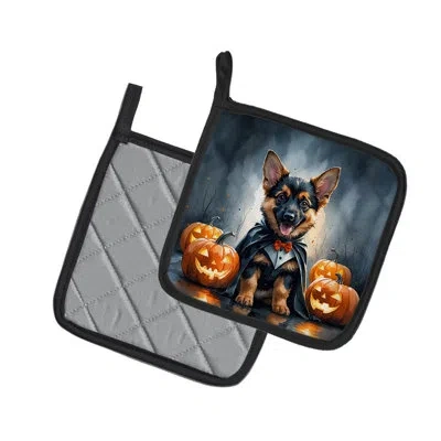 Caroline's Treasures German Shepherd Puppy Halloween Pair Of Pot Holders In Multicolor