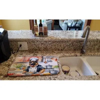 Caroline's Treasures German Shepherd The Chef Dish Drying Mat In Natural