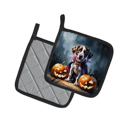 Caroline's Treasures German Shorthaired Pointer Puppy Halloween Pair Of Pot Holders In Multi