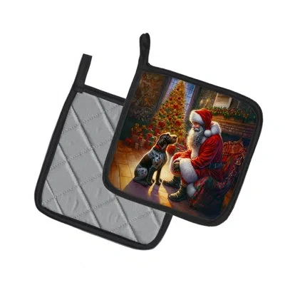 Caroline's Treasures German Wirehaired Pointer And Santa Claus Pair Of Pot Holders In Multicolor