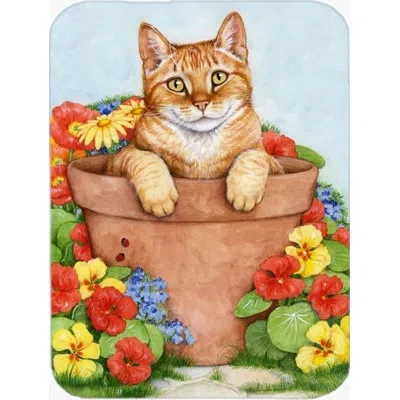 Caroline's Treasures Ginger Cat In Pot Glass Cutting Board