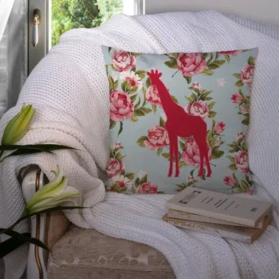 Caroline's Treasures Giraffe Shabby Elegance Blue Roses Indoor/outdoor Throw Pillow