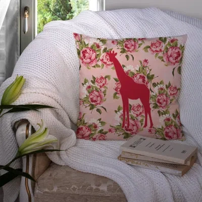 Caroline's Treasures Giraffe Shabby Elegance Pink Roses Floral 14" Throw Pillow