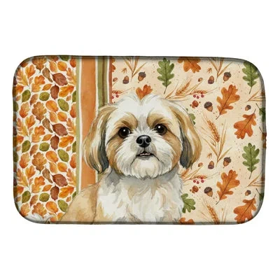 Caroline's Treasures Gold And White Shih Tzu Heirloom Fall Dish Drying Mat In Natural