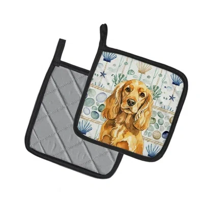 Caroline's Treasures Golden English Cocker Spaniel Coastal Sea Glass Pair Of Pot Holders In Multicolor