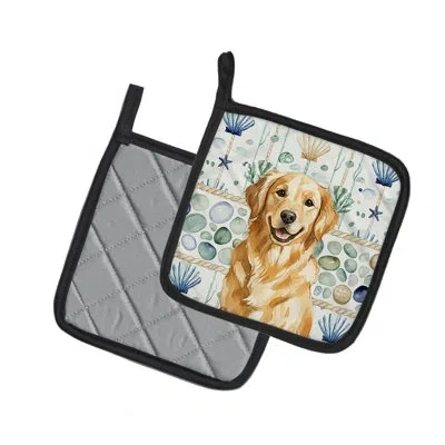 Caroline's Treasures Golden Retriever Coastal Sea Glass Pair Of Pot Holders In Multicolor