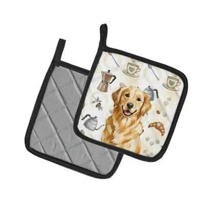 Caroline's Treasures Golden Retriever Coffee Bar Pair Of Pot Holders In Multicolor